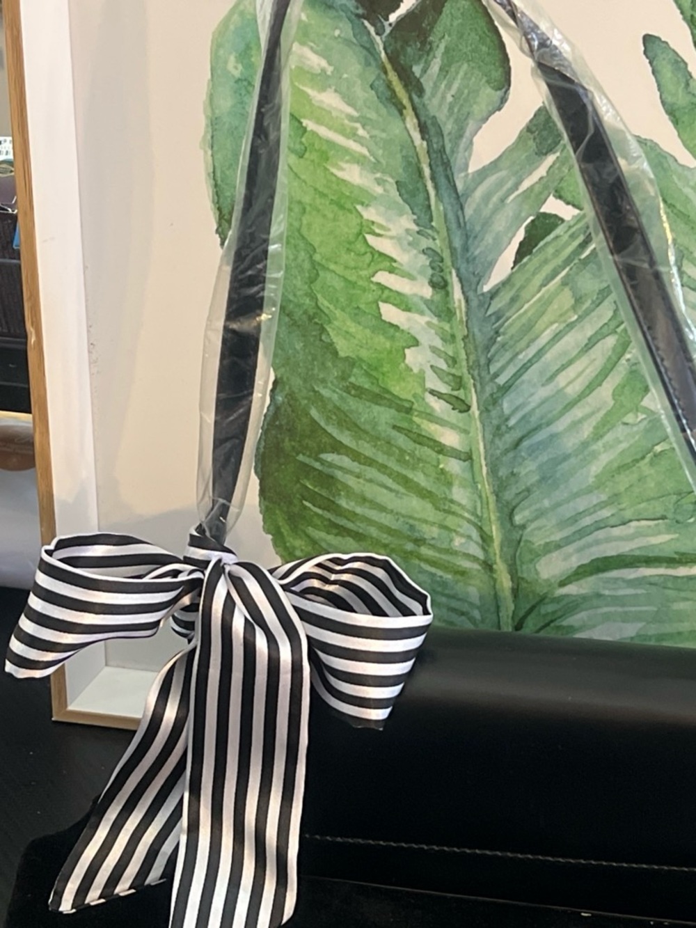 Black Handbag with Black & White Striped Bow